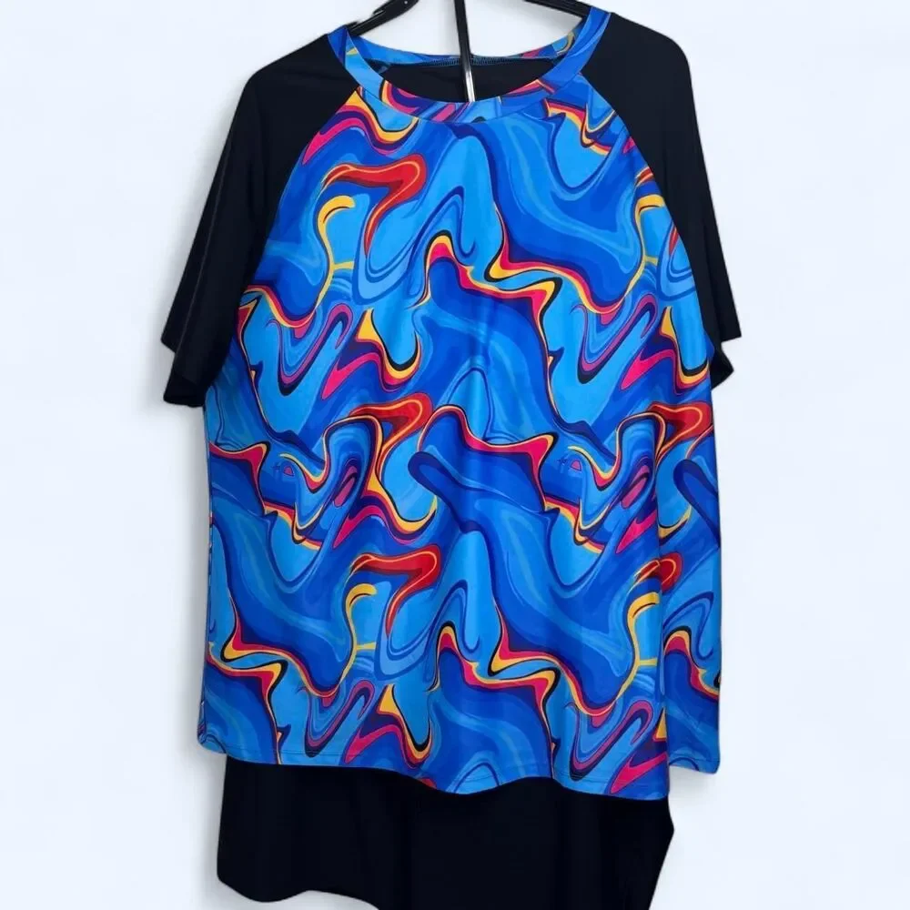 5XL Folunsi Women's Marble Print High Low Top and Shorts Set